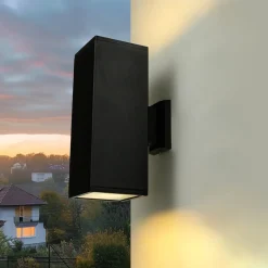 Schwarze Wandlampe außen IP54 eckig 30cm Up Down