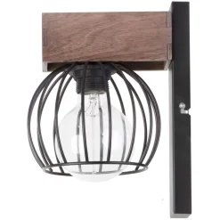 Schwarze Wandlampe Metall Holz E27 H:25 cm wohnlich