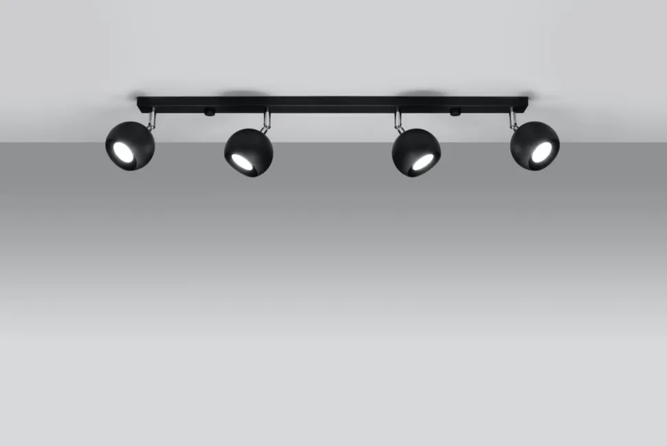 Schwarzer Strahler Stahl 4-flammig 80cm lang Retro GU10