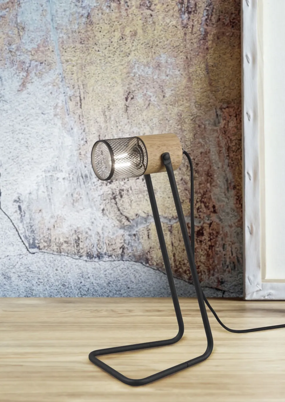 Schwenkbare Schreibtischlampe Metall Holz 40 cm E14