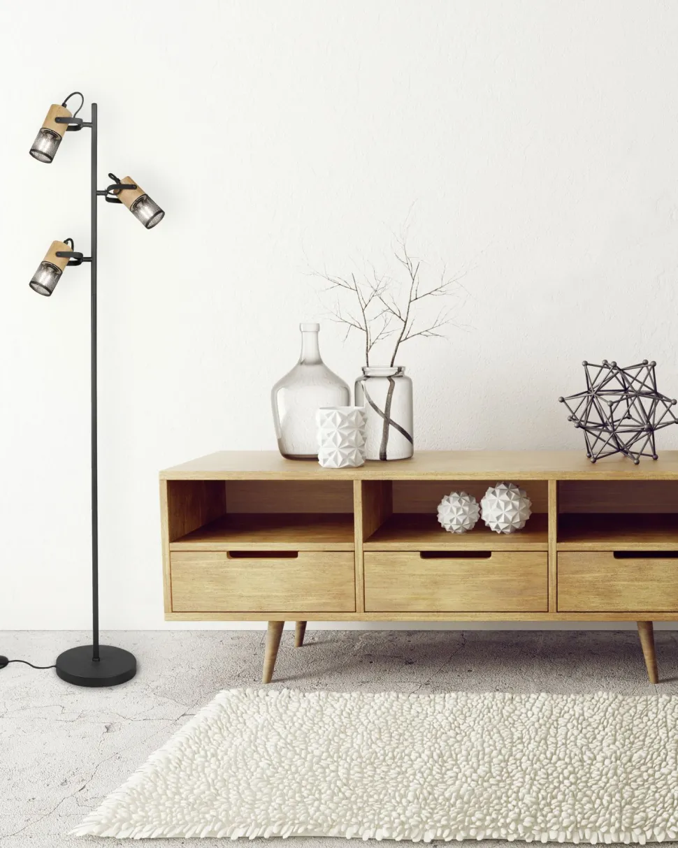 Schwenkbare Stehlampe Metall Holz 150 cm E14 Vintage