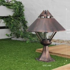 Sockellampe PRASO aus Aluminium in Schwarz-Kupfer