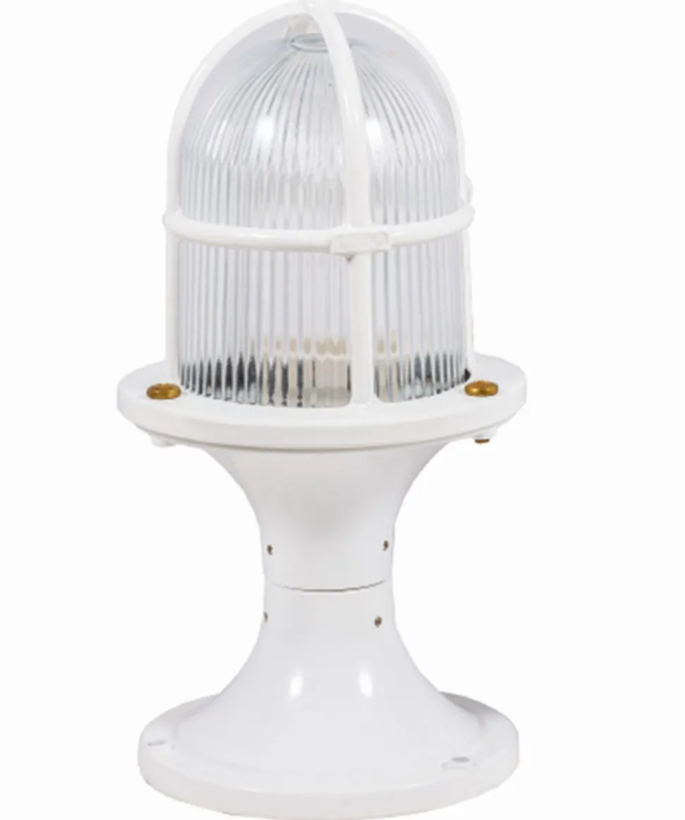 Sockelleuchte Messing Glas E27 IP54 28 cm Weiß Maritim