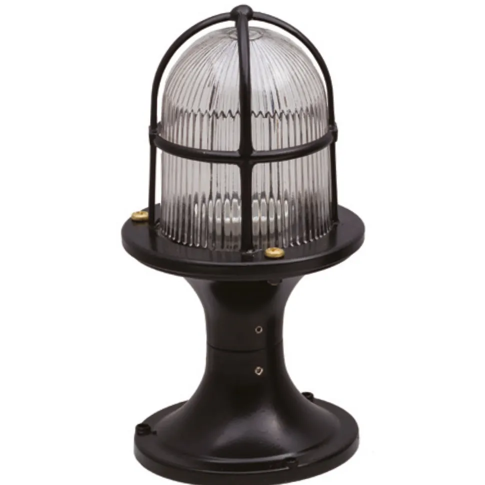 Sockelleuchte Messing Glas 28 cm IP54 Schwarz massiv