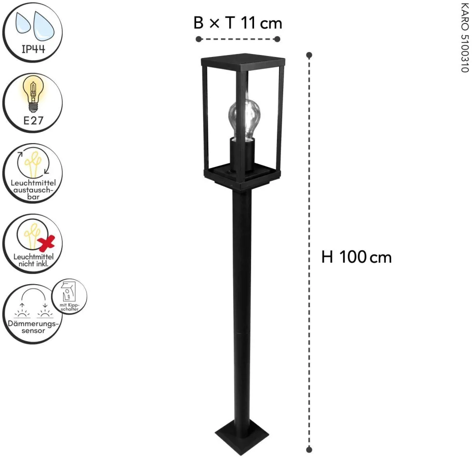 Sockelleuchte Vintage Aluminium Schwarz IP44 E27 100 cm