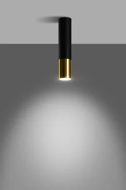 Spot Decke Schwarz Gold H: 29 cm Ø 6 cm Zylinder schmal