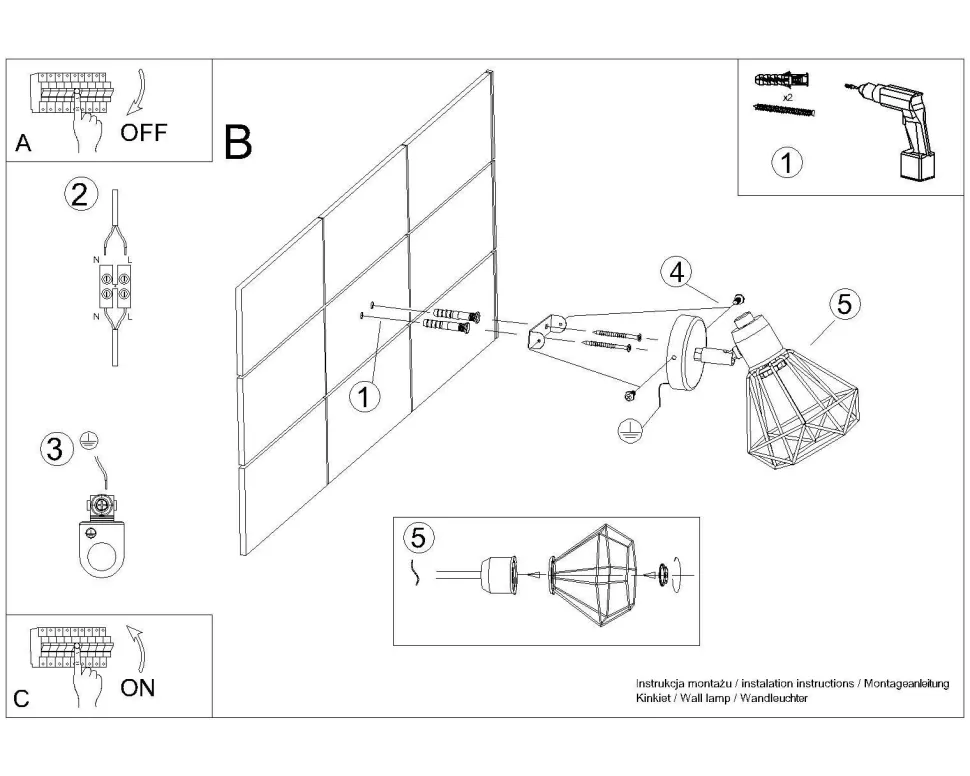 Spot E27 Schwarz Metall Retro verstellbar Wand