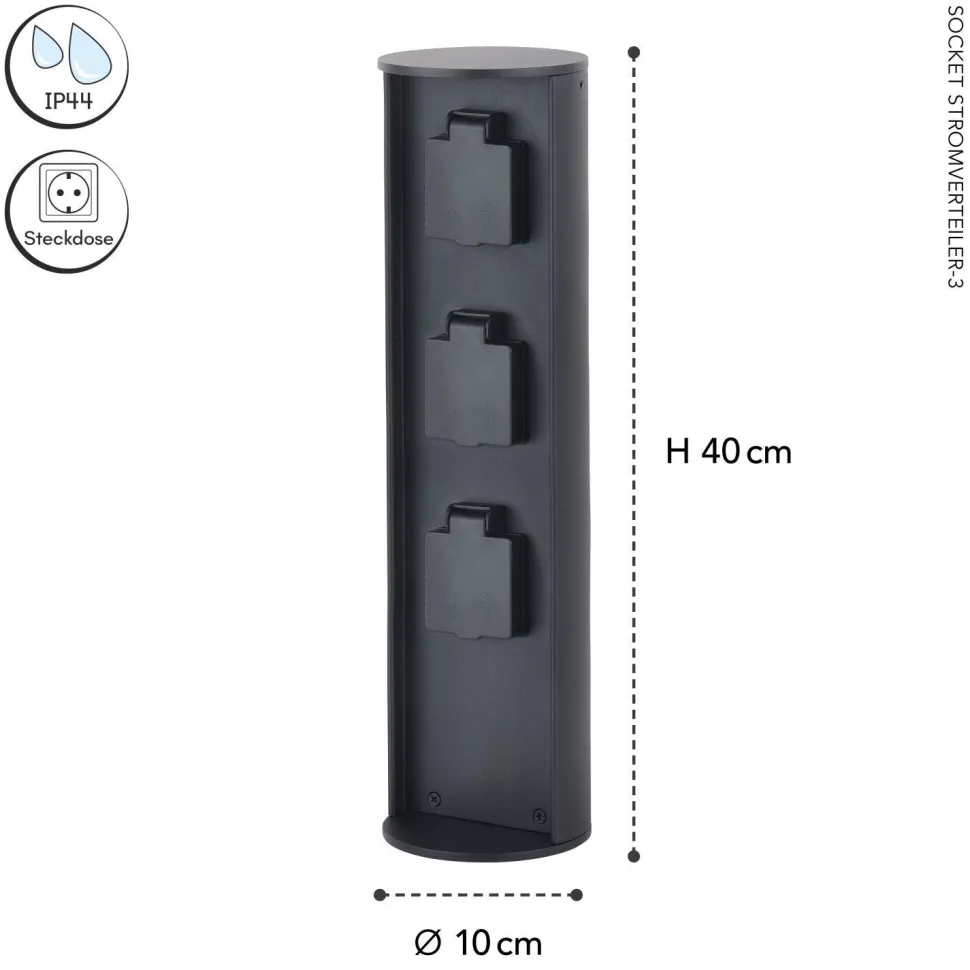 Steckdosensäule drei Steckdosen Aluminium IP44 40 cm