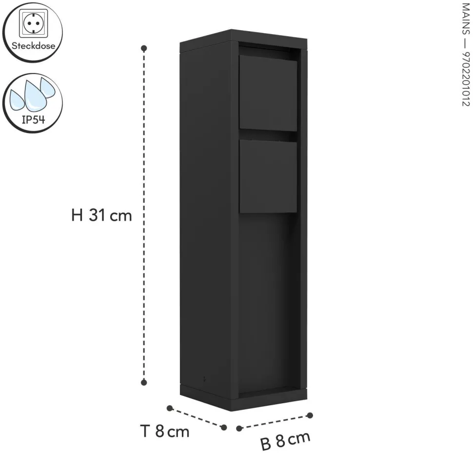 Steckdosensäule Schwarz 31 cm max 3500 W IP54 Aluminium