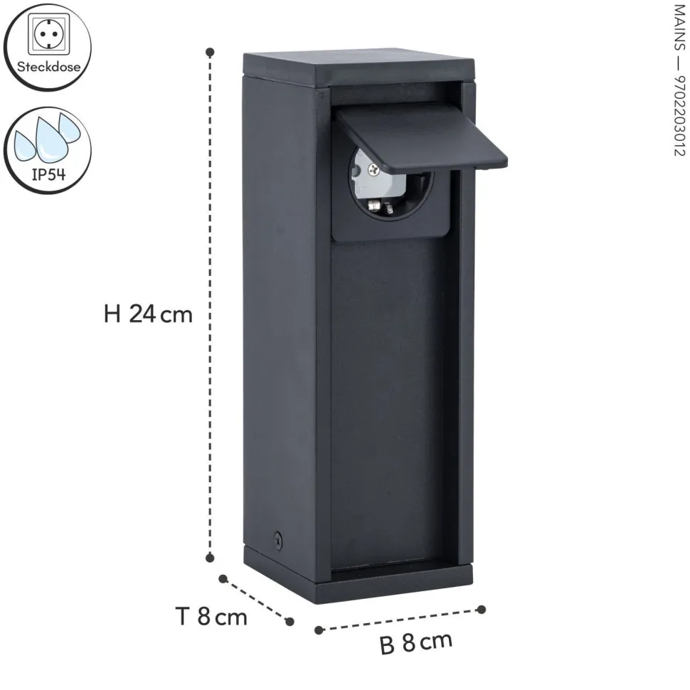 Steckdosensäule Schwarz 24 cm max 3500 W IP54 Aluminium