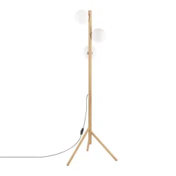 Stehlampe 150 cm klein Holz Glas 3x G9 Dreibein MIEKE