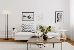 Stehlampe 150 cm klein Schwarz Weiß eckig Stoff Metall E27