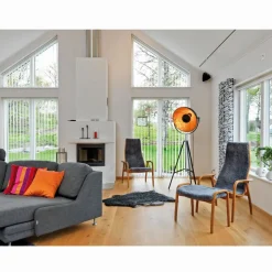 Stehlampe Dreibein in Schwarz Gold E27 160 cm Metall