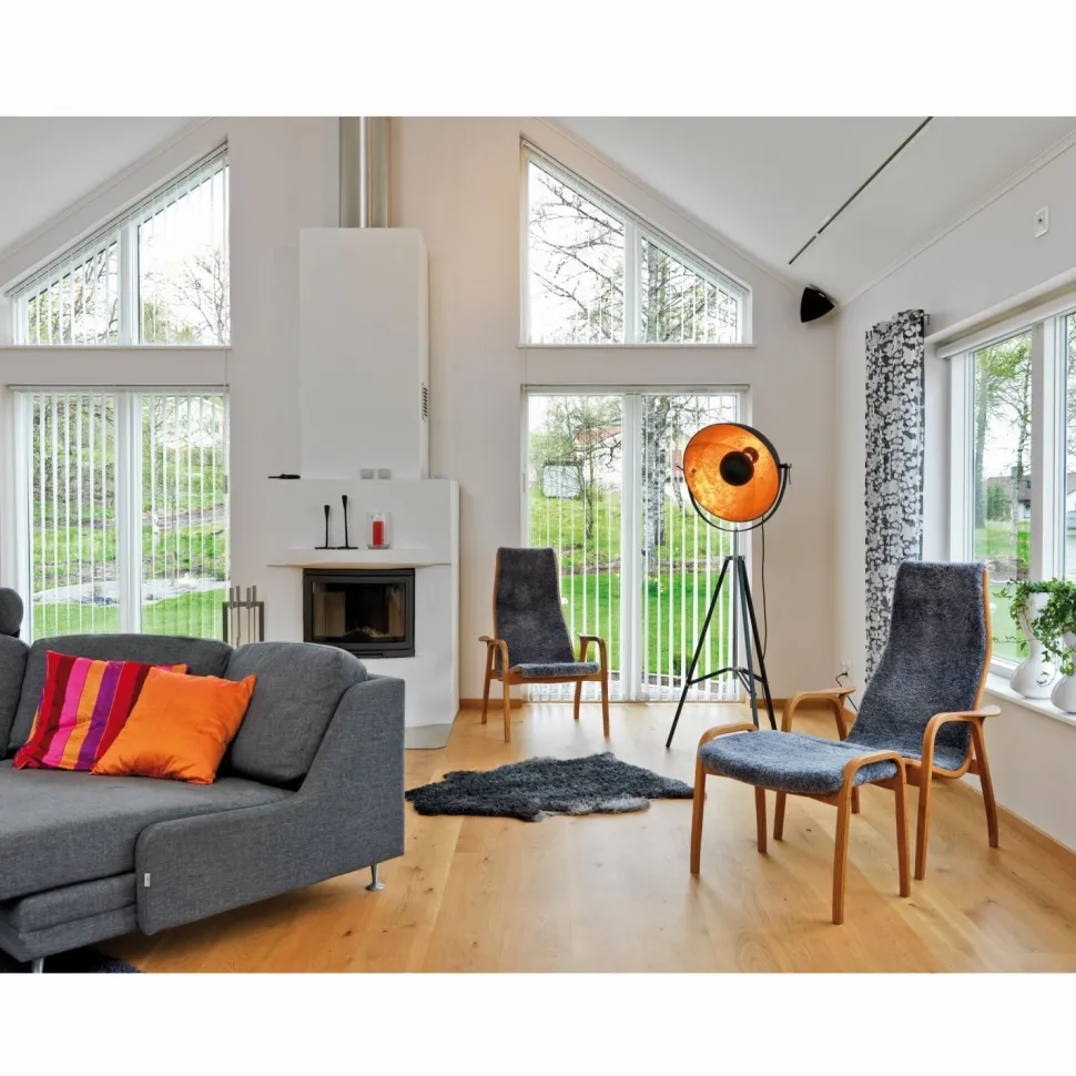 Stehlampe Dreibein in Schwarz Gold E27 160 cm Metall