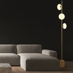 Stehlampe 3-flammig G9 170,5 cm in Messing matt Weiß