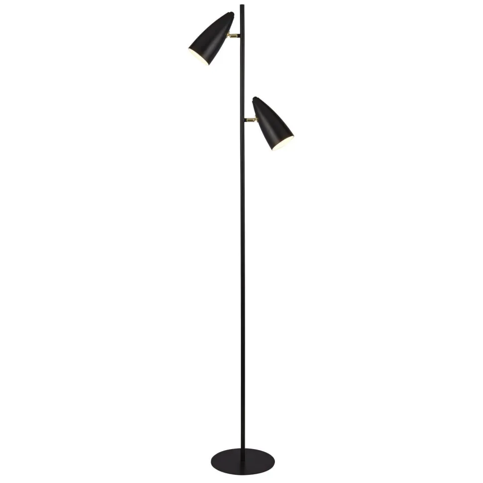 Stehlampe 2-flammig in Schwarz Gold E14 160 cm Metall