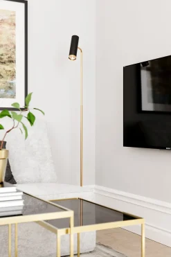 Stehlampe Gold Schwarz 157 cm hoch GU10 verstellbar