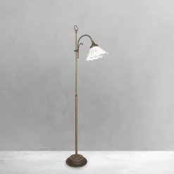 Stehlampe Keramik Messing 130 cm in Bronze Antik Weiß E27