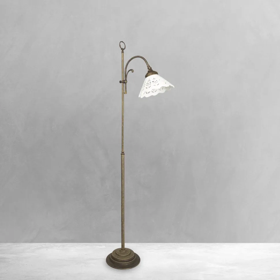 Stehlampe Keramik Messing 130 cm in Bronze Antik Weiß E27