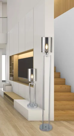 Stehlampe klein 144 cm Rauchglas Metall Grau Chrom Wohnzimmer