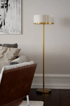 Stehlampe Metall Glas 150 cm hoch in Messing Weiß E27