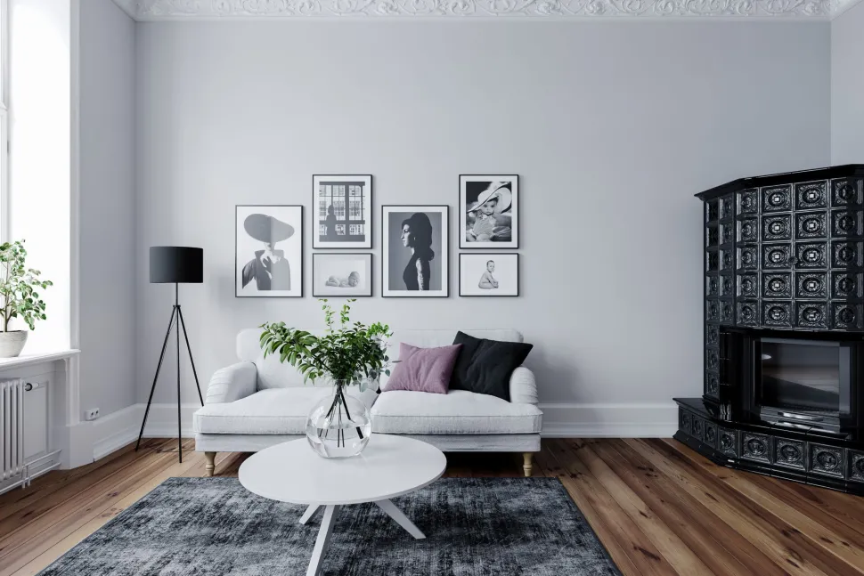 Stehlampe Metall Stoff 145 cm hoch Dreibein Schwarz E27