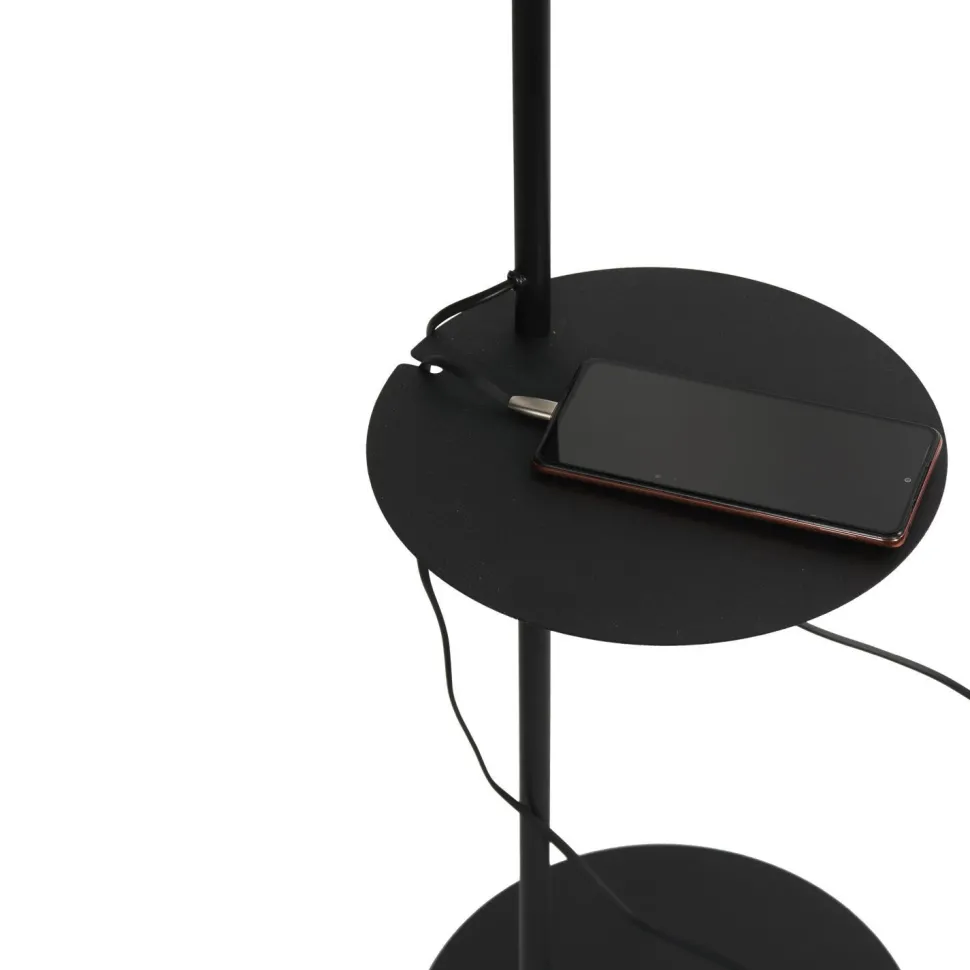 Stehlampe mit Ablage Metall Stoff 170 cm hoch E27