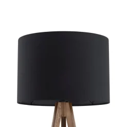 Stehlampe Schwarz 145 cm hoch Dreibein Holz Stoff E27