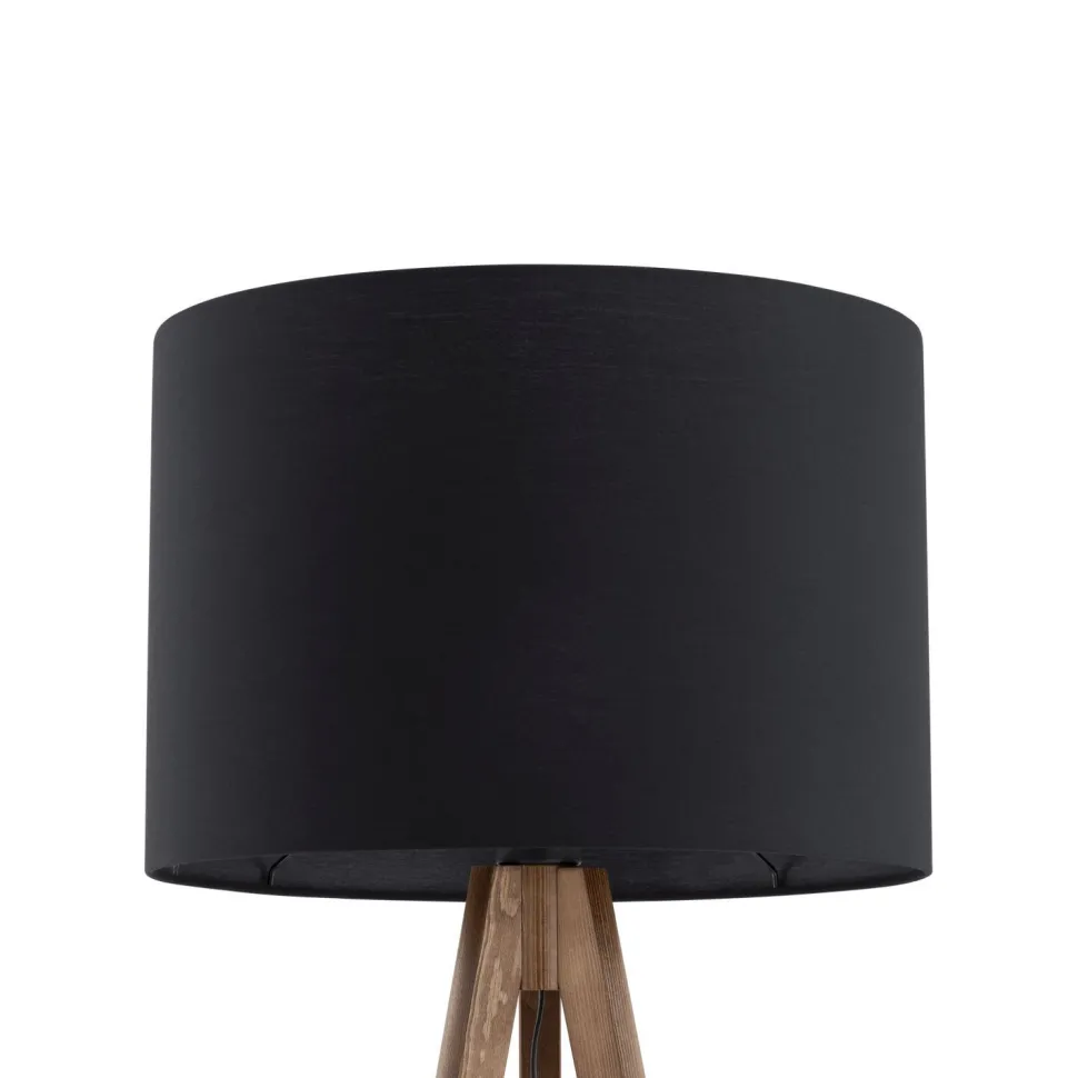 Stehlampe Schwarz 145 cm hoch Dreibein Holz Stoff E27