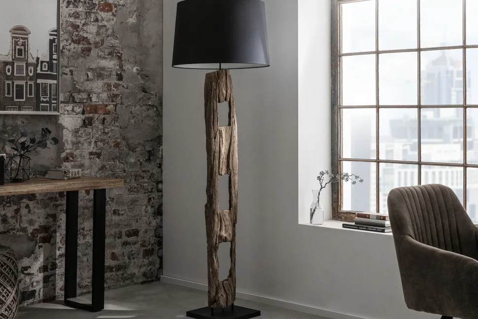 Stehlampe Stoff Holz 177cm hoch blendarm in Schwarz