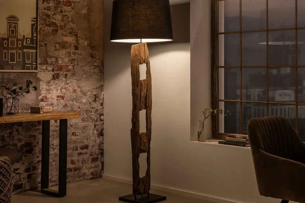 Stehlampe Stoff Holz 177cm hoch blendarm in Schwarz