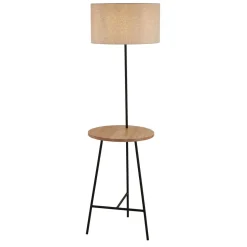 Stehleuchte Dreibein 155 cm E27 mit Ablage Holz Metall Stoff