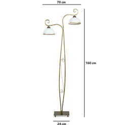 Stehleuchte Gold Antik Weiß Metall Glas 2-flammig