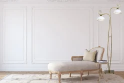 Stehleuchte Gold Antik Weiß Metall Glas 2-flammig