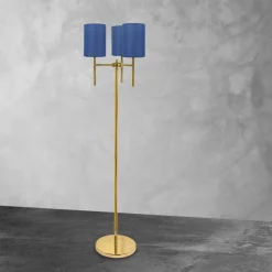 Stehleuchte Messing Stoff Blau 3-flammig 153,5 cm klein