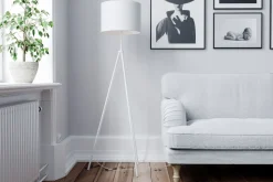 Stehleuchte Metall Stoff 145 cm hoch Tripod Weiß E27