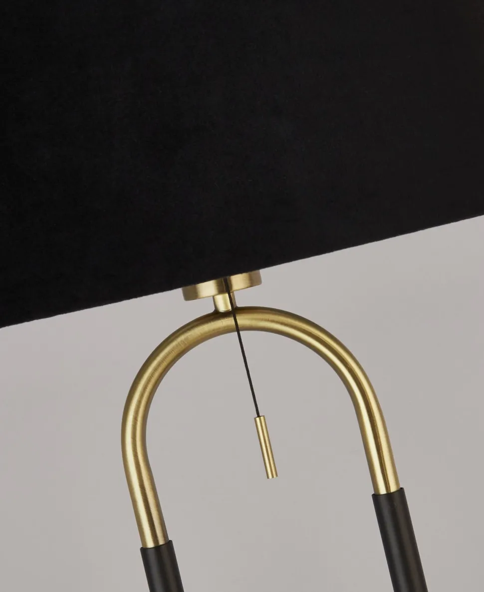 Stehleuchte Stoff Metall 161 cm E27 in Schwarz Messing