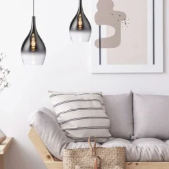 Stilvolle Pendelleuchte Glas Chrom Anthrazit E27 Ø20 cm