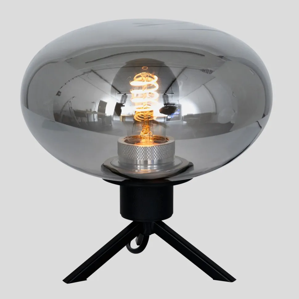 Stilvolle Tischlampe Metall Glas in Rauchgrau E27 22 cm