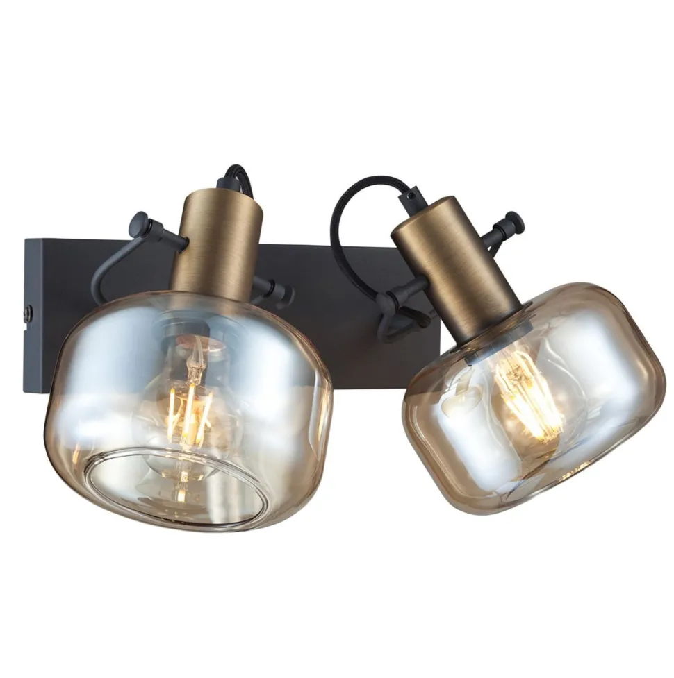 Stilvoller Wandstrahler Schwarz Bernstein E27 B:40 cm