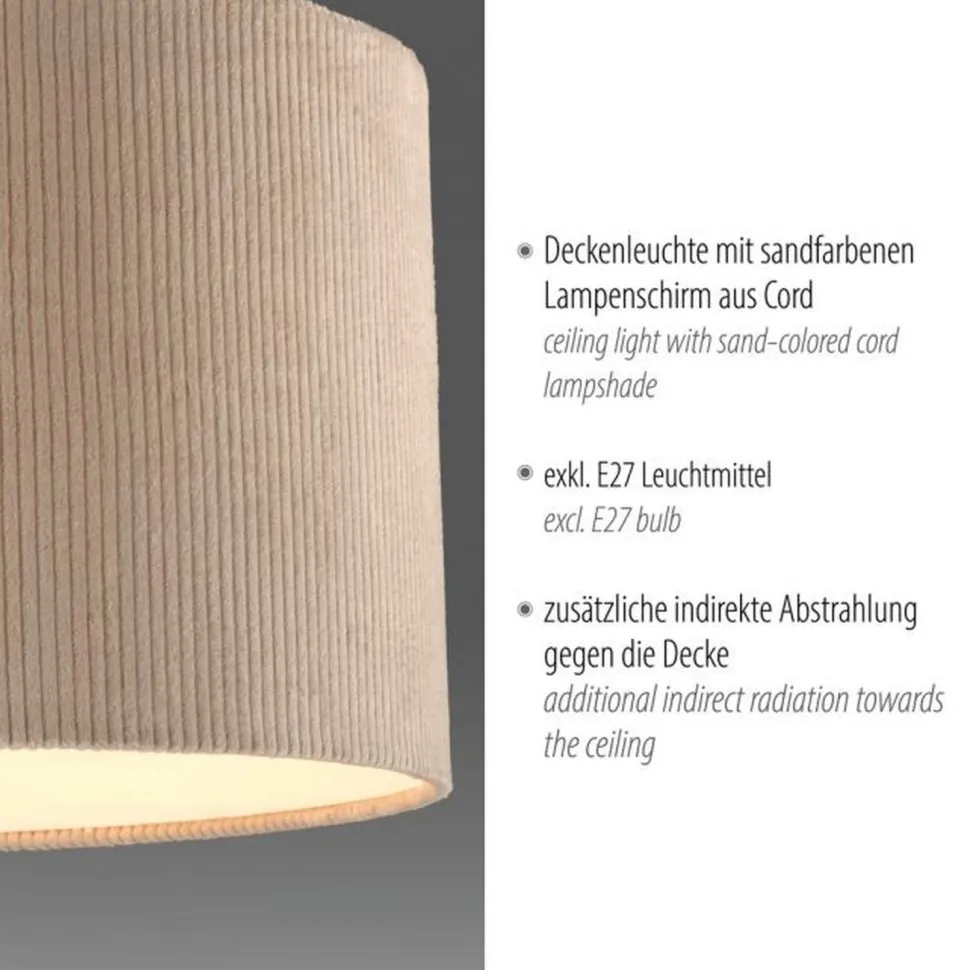 Stoff Deckenlampe blendarm Beige E27 Ø35 cm gemütlich