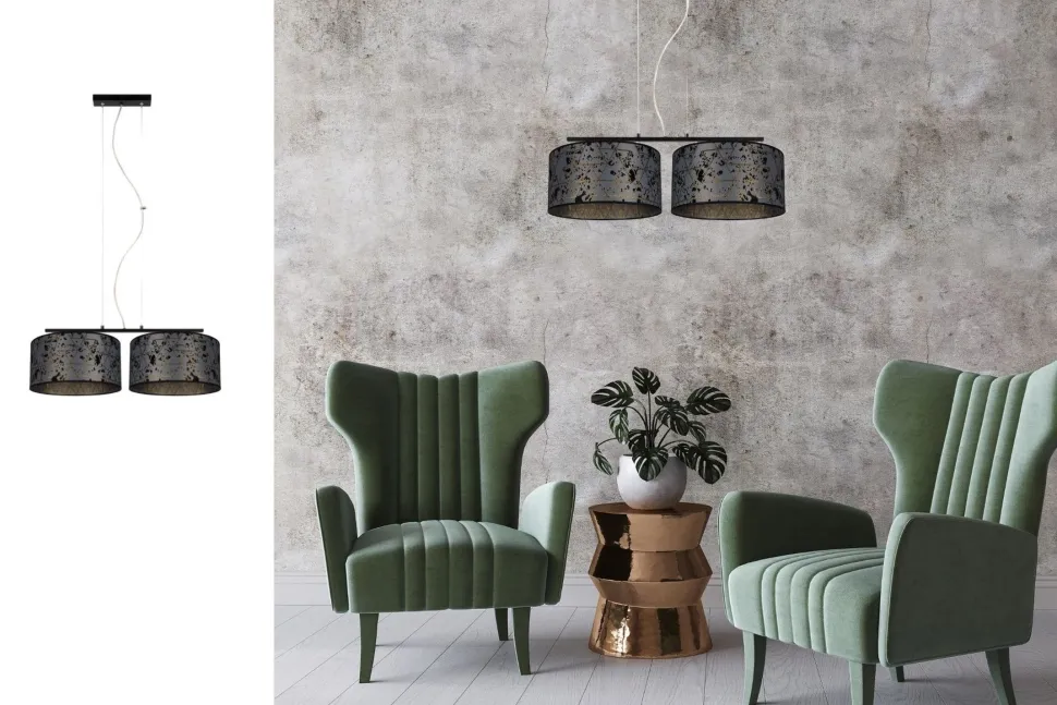 Stoff Hängelampe blendarm Graphit Muster E27 70 cm lang