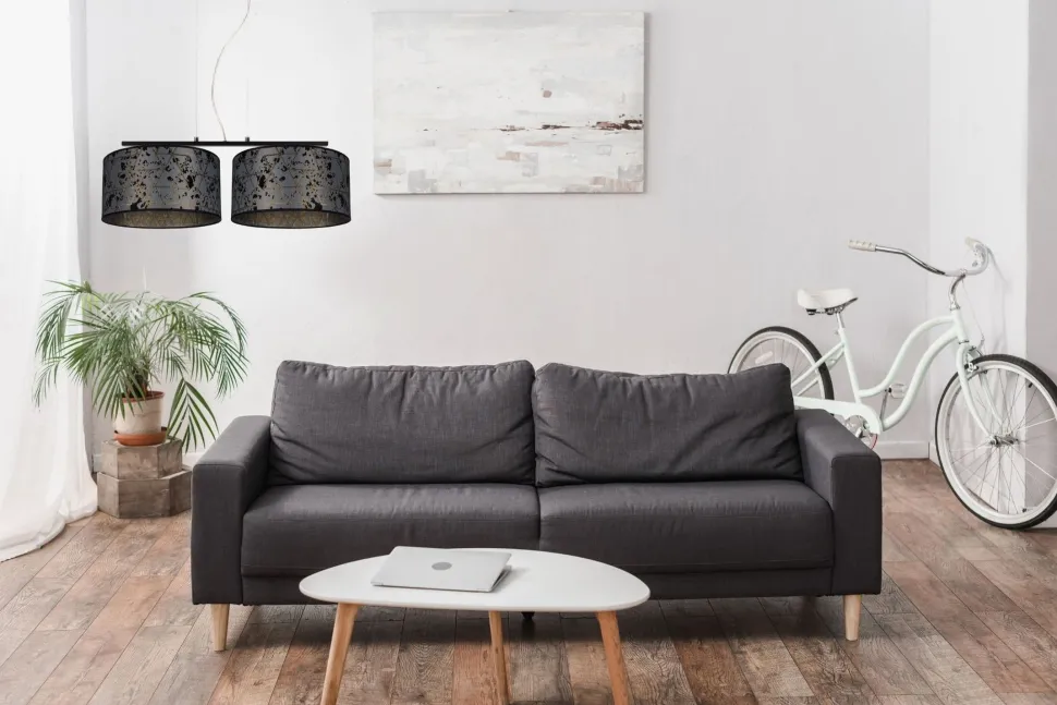 Stoff Hängelampe blendarm Graphit Muster E27 70 cm lang