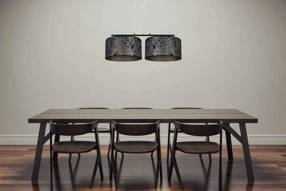 Stoff Hängelampe blendarm Graphit Muster E27 70 cm lang