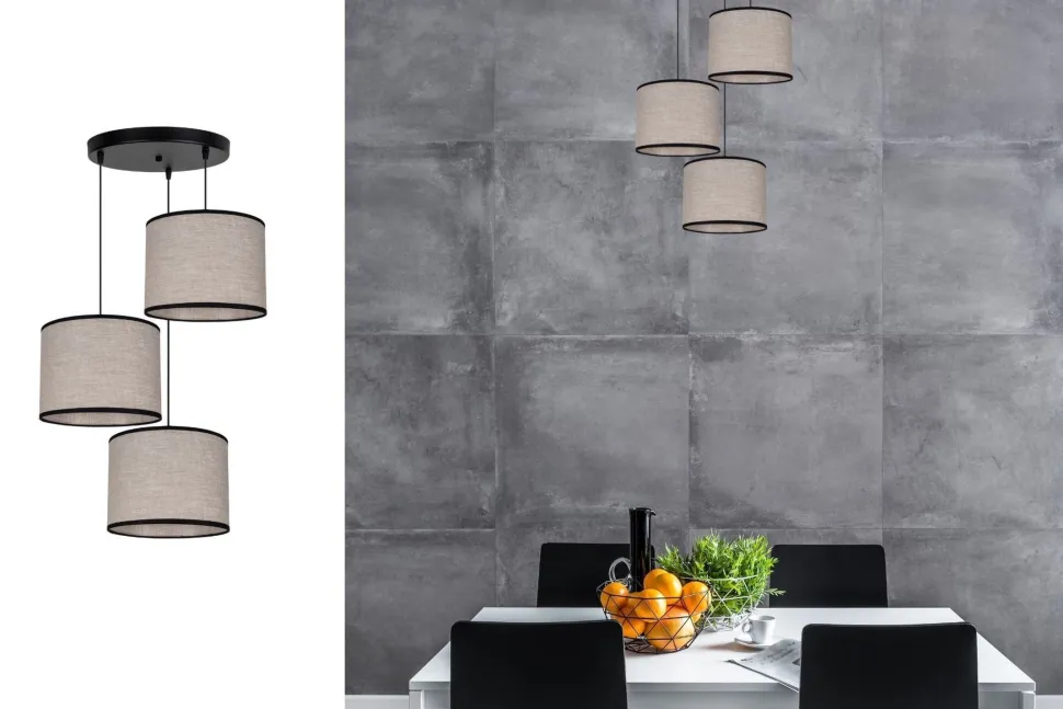 Stoff Hängelampe blendarm Schwarz Beige E27 Ø45 cm rund