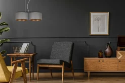 Stoff Hängelampe blendarm Graphit Gold E27 70 cm lang