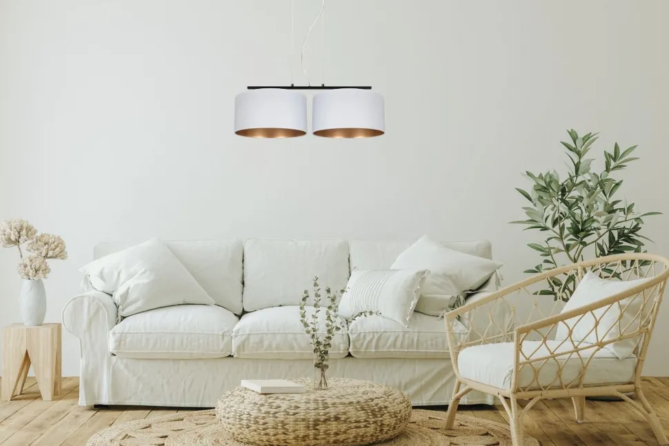 Stoff Hängelampe Schwarz Weiß Gold E27 70 cm lang