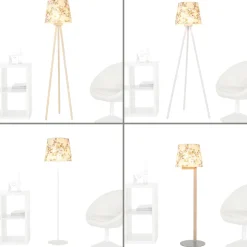 Stoff Lampenschirm Stehlampe Weiß Rosa Blumen E27