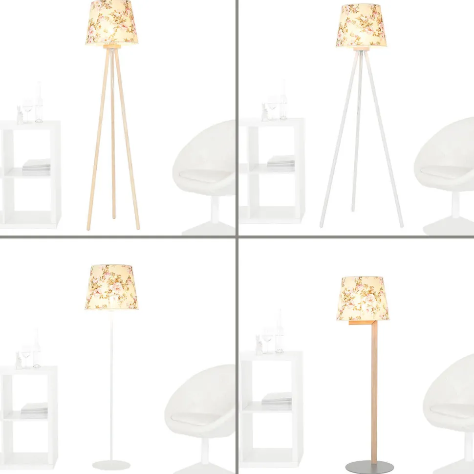 Stoff Lampenschirm Stehlampe Weiß Rosa Blumen E27