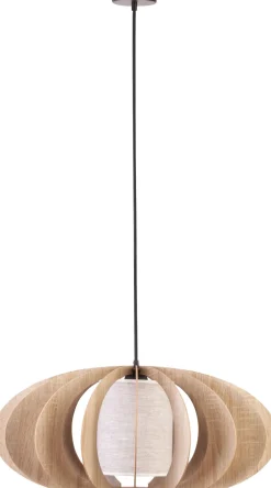 Stoff Pendelleuchte Beige Eiche blendarm E27 rund